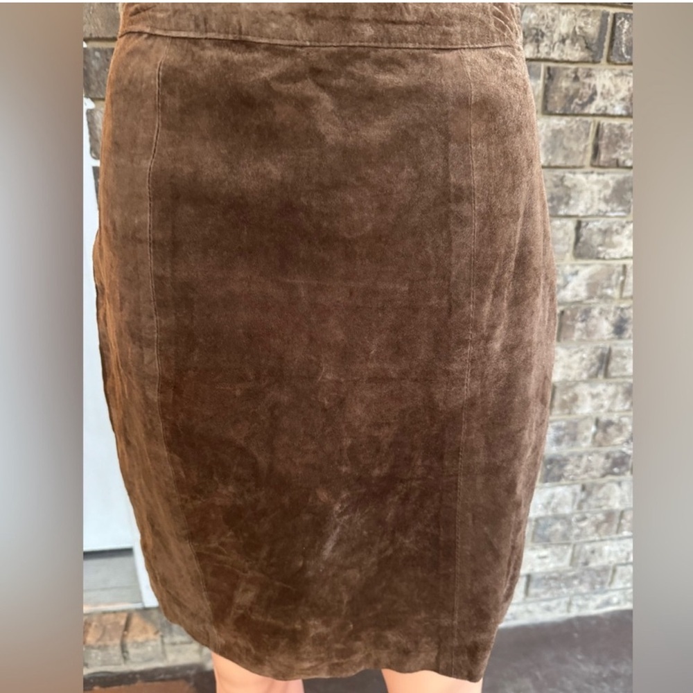 Vintage Brown Suede Leather Pencil Skirt High Waist Mini 7/8 Gitano - Picture 7 of 7